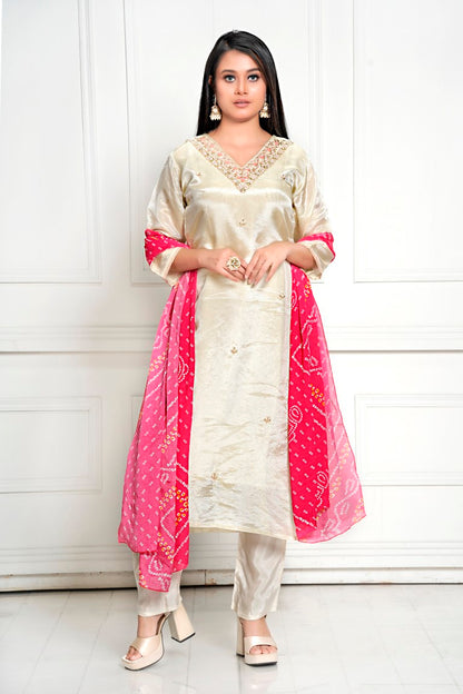 PF8120 - , Kurtis , Bandhej Ethnic Clothing Festive Collection Hand Embroidery Kurta Sets Silk