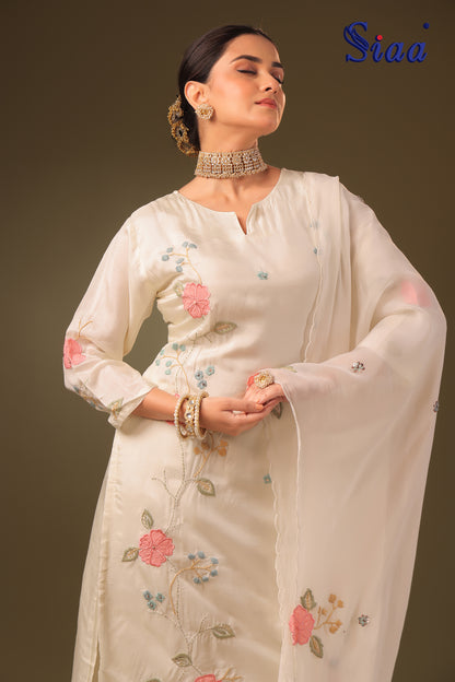 PF8126A - Off White , , Ethnic Clothing Festive Collection fresh Release Hand Embroidery Kurta Sets Printed Silk Trending Collection