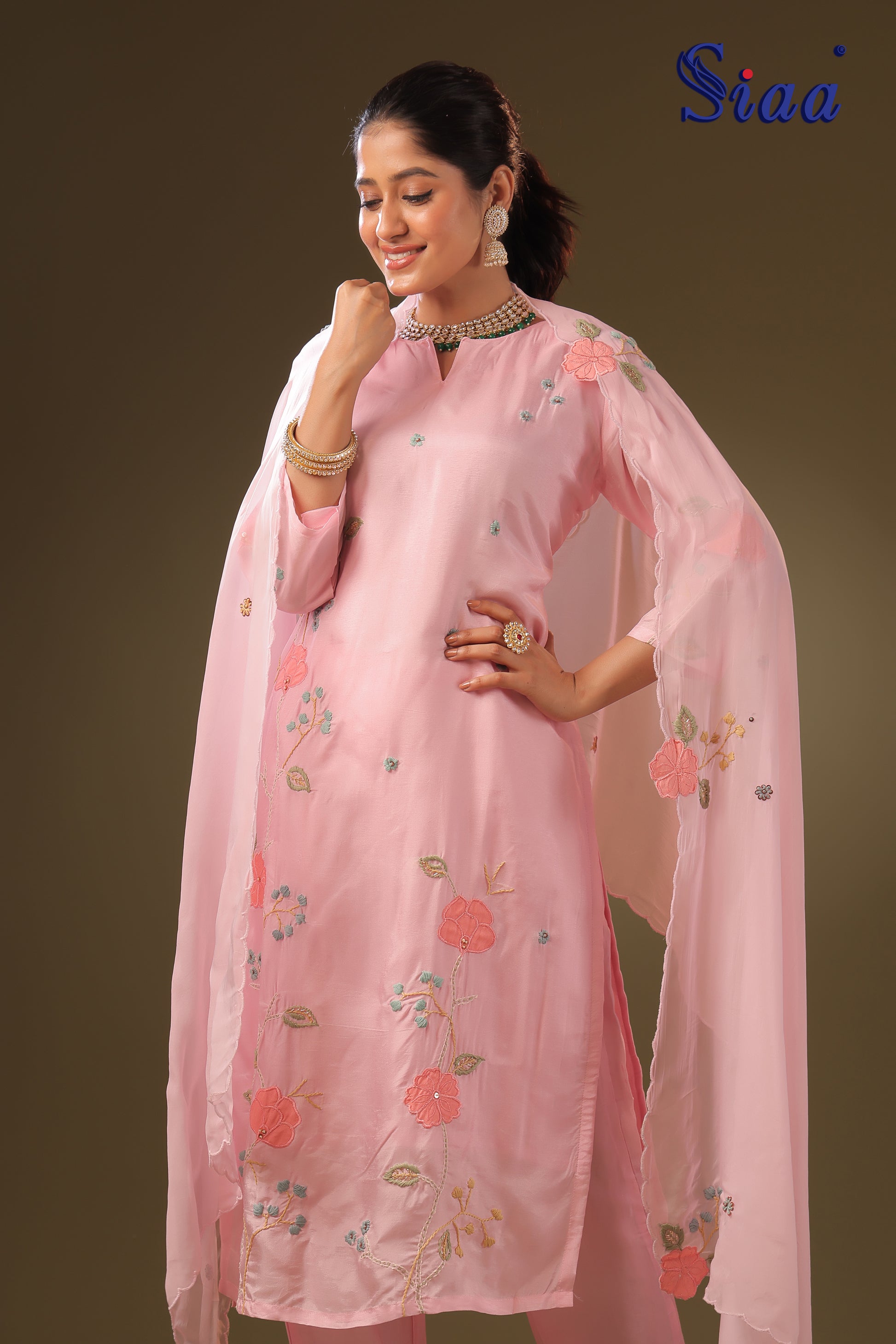 PF8126A - Pink , , Ethnic Clothing Festive Collection fresh Release Hand Embroidery Kurta Sets Printed Silk Trending Collection