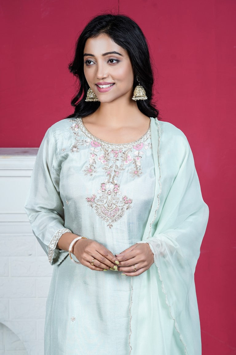 PF8133 - , Kurtis , Ethnic Clothing Hand Embroidery Kurta Sets Silk