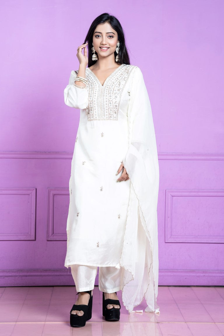 PF8134 Kurtis Ethnic Clothing Hand Embroidery Kurta Sets Silk