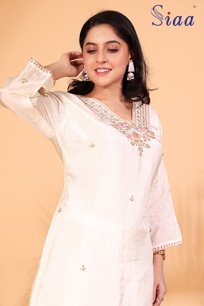 PF8146 - , Kurtis , Ethnic Clothing Hand Embroidery Kurta Sets Silk