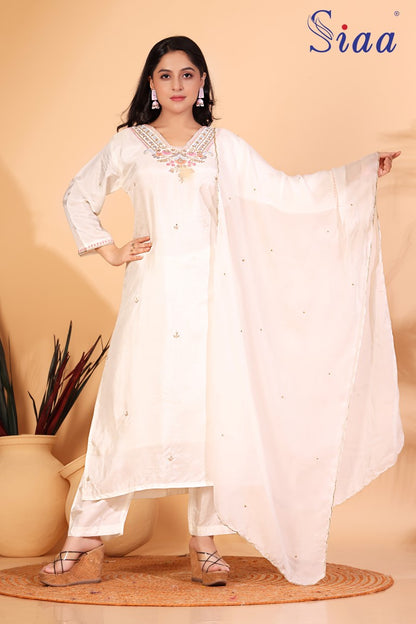 PF8146 - , Kurtis , Ethnic Clothing Hand Embroidery Kurta Sets Silk