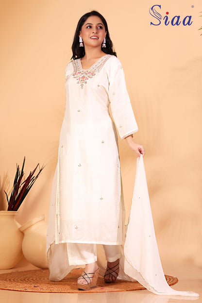PF8146 - , Kurtis , Ethnic Clothing Hand Embroidery Kurta Sets Silk