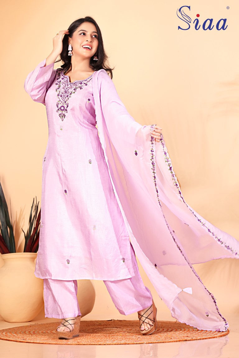 PF8149 Mauve Kurtis Ethnic Clothing Festive Collection Hand Embroidery Kurta Sets Silk