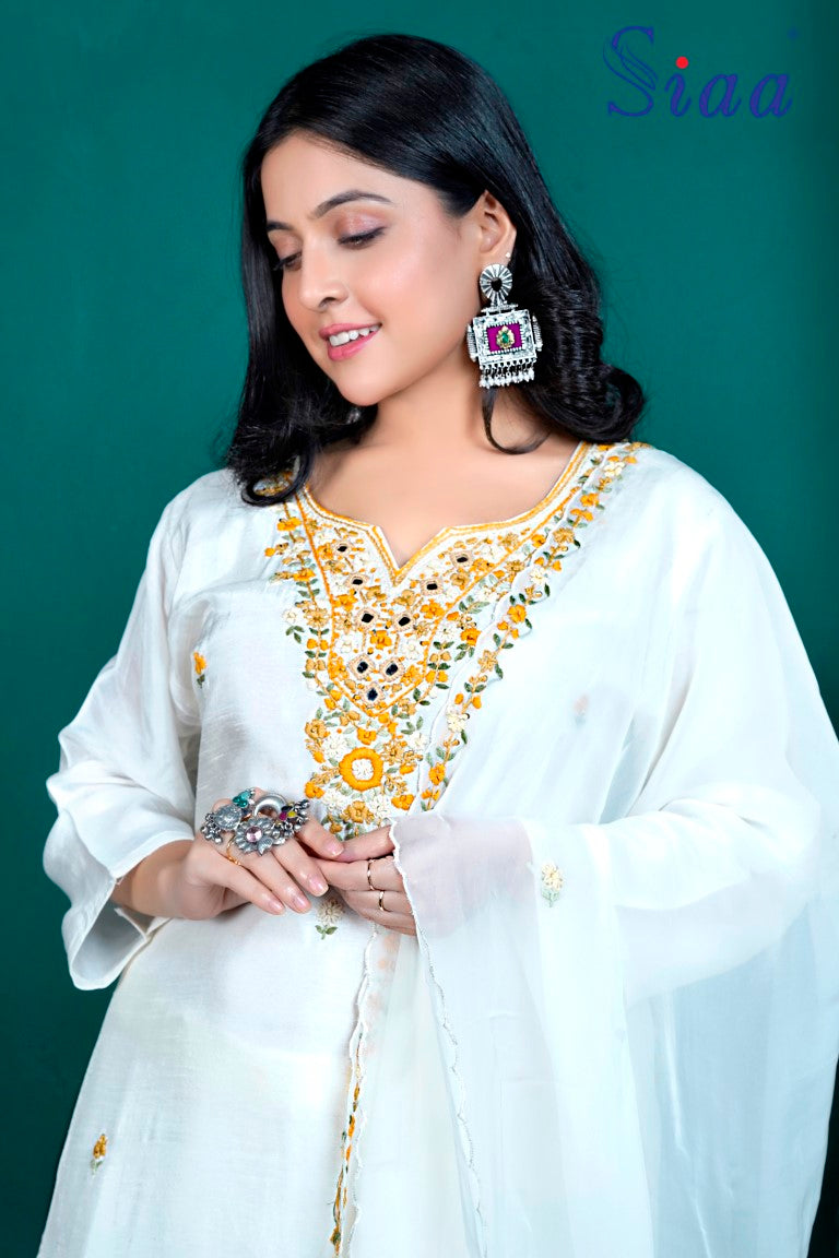 PF8149 Off White Kurtis Ethnic Clothing Festive Collection Hand Embroidery Kurta Sets Silk