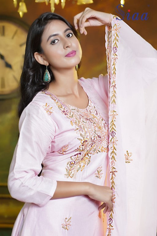 PF8197 Pink Kurtis Ethnic Clothing Festive Collection Hand Embroidery Kurta Sets Silk