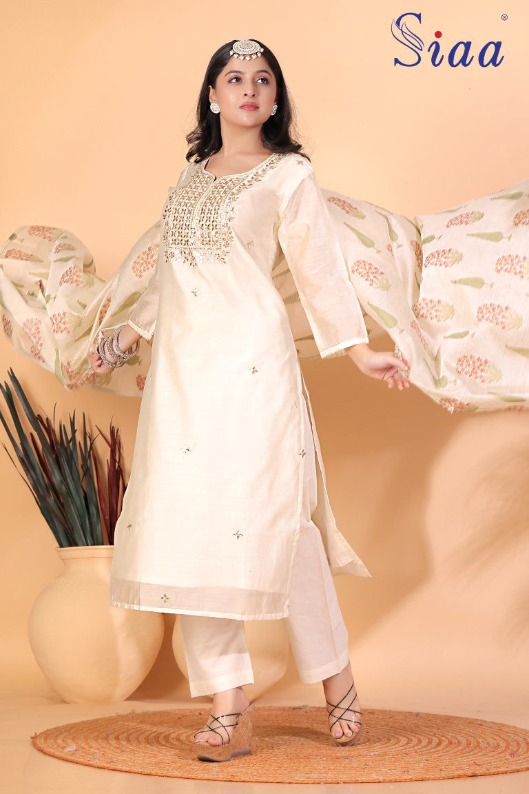 PF8212 Off White Kurtis Ethnic Clothing Festive Collection Hand Embroidery Kurta Sets Silk