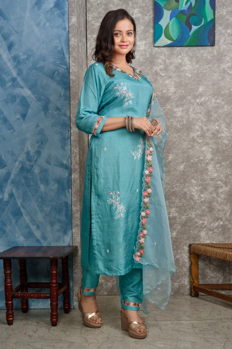 PF8223 Kurtis Ethnic Clothing Festive Collection Hand Embroidery Kurta Sets Silk