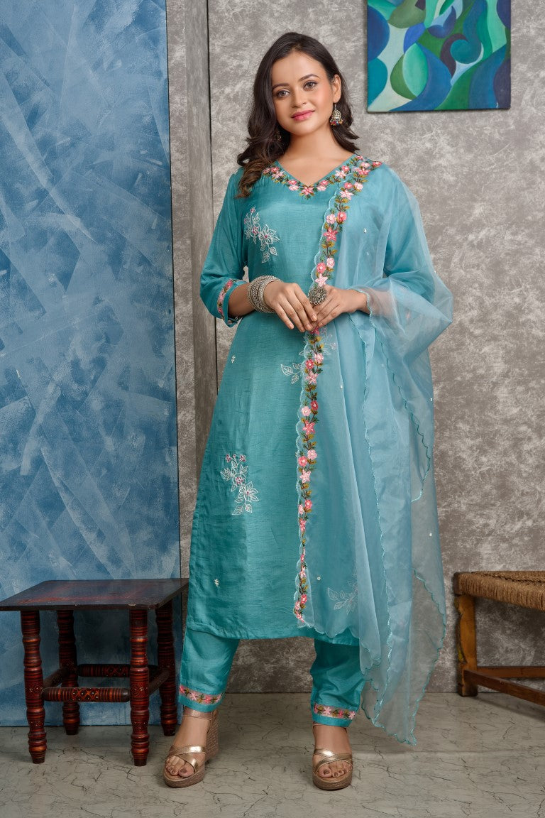 PF8223 Kurtis Ethnic Clothing Festive Collection Hand Embroidery Kurta Sets Silk