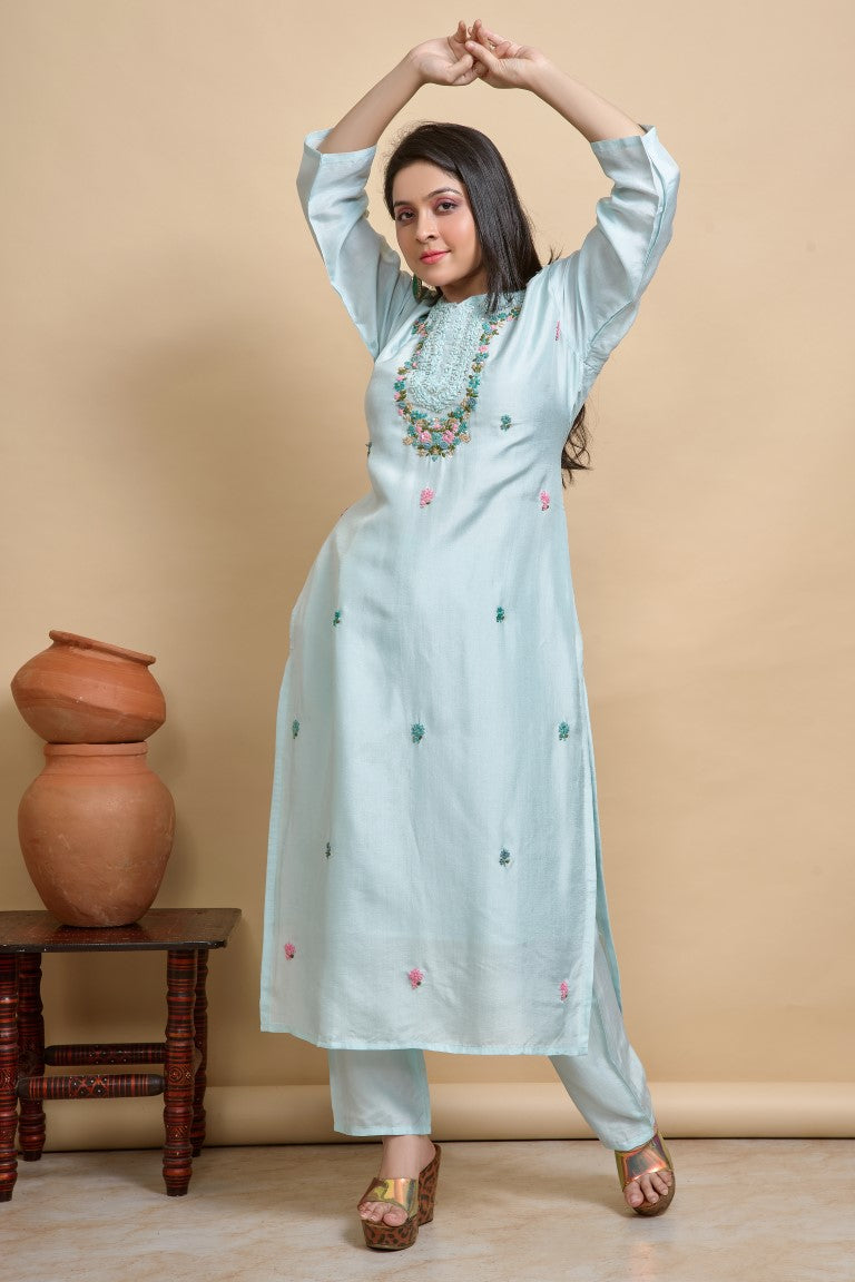 PF8224 - , Kurtis , Ethnic Clothing Festive Collection Hand Embroidery Kurta Sets Silk