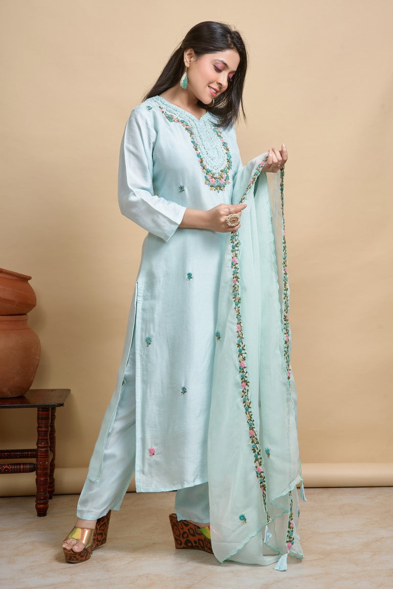 PF8224 - , Kurtis , Ethnic Clothing Festive Collection Hand Embroidery Kurta Sets Silk