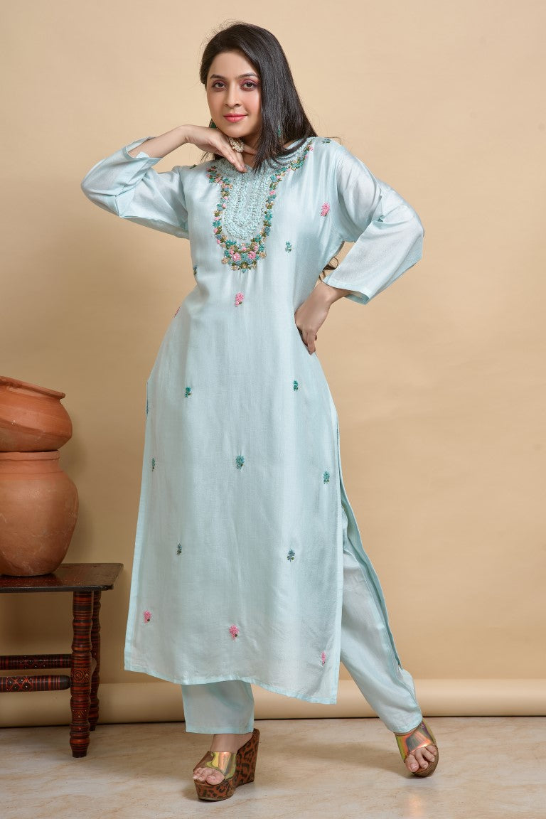 PF8224 - , Kurtis , Ethnic Clothing Festive Collection Hand Embroidery Kurta Sets Silk