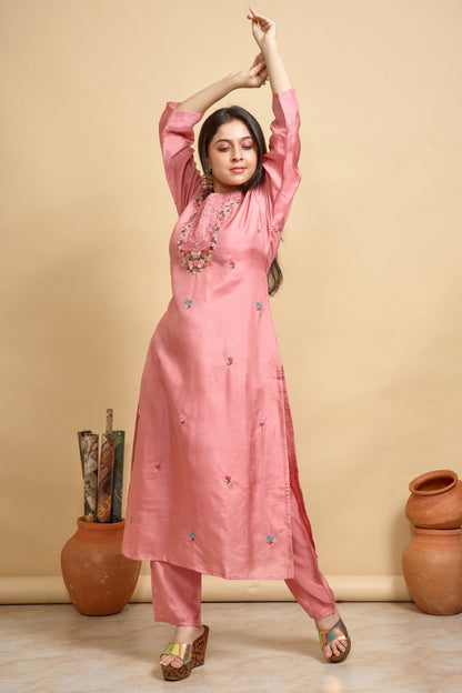 PF8224 - , Kurtis , Ethnic Clothing Festive Collection Hand Embroidery Kurta Sets Silk