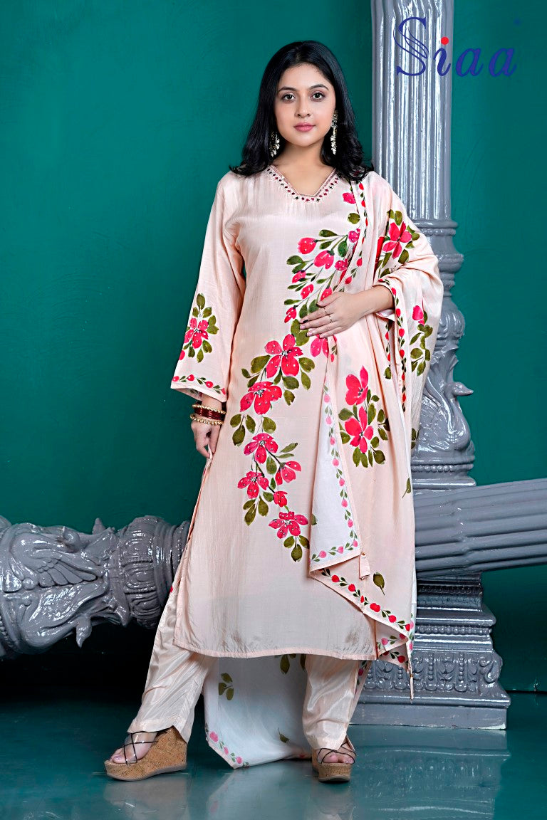 PF8234 - , Kurtis , Ethnic Clothing Hand Embroidery Kurta Sets Printed Silk