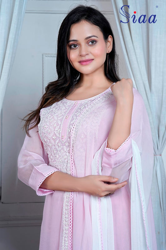 PF8237 Pink Kurtis Ethnic Clothing Festive Collection Hand Embroidery Kurta Sets Silk