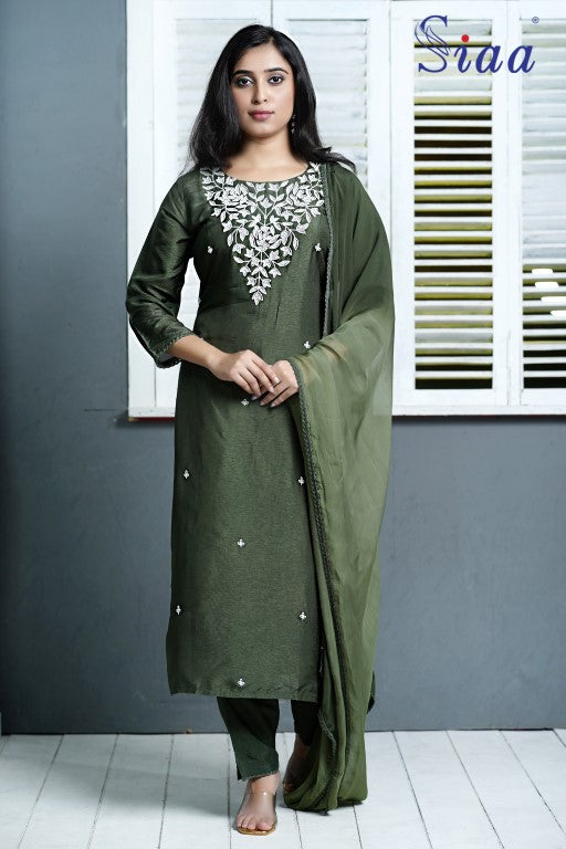 PF8243 Kurtis Ethnic Clothing Hand Embroidery Kurta Sets Silk