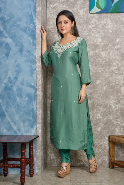 PF8244 - , Kurtis , Ethnic Clothing Hand Embroidery Kurta Sets Silk