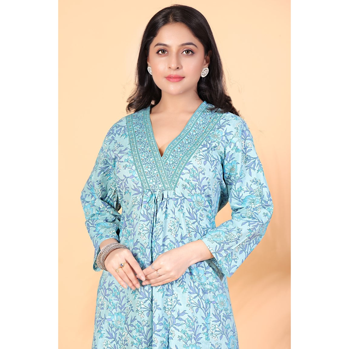 PF8246 Kurtis Cotton Ethnic Clothing Hand Embroidery Kurta Sets Printed