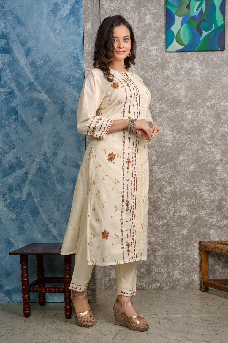 PF8252 - Off White , Kurtis , Cotton Ethnic Clothing Kurta Sets Printed