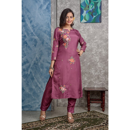 PF8259 Wine Kurtis Ethnic Clothing Hand Embroidery Kurta Sets