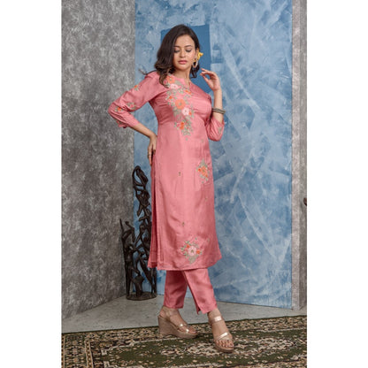 PF8259 Peach Kurtis Ethnic Clothing Hand Embroidery Kurta Sets