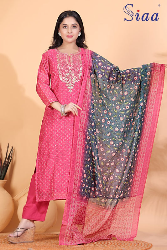 PF8261 Kurtis Ethnic Clothing Hand Embroidery Kurta Sets Printed Silk