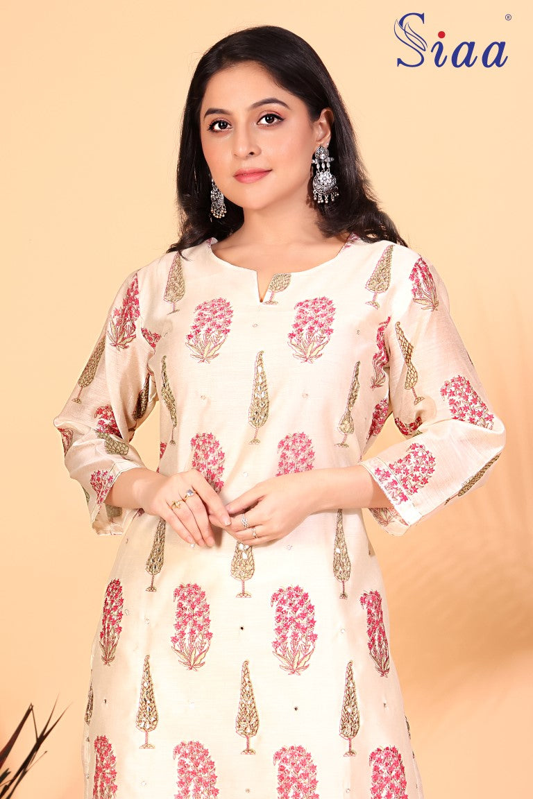 PF8270 Off White Kurtis Ethnic Clothing Kurta Sets Printed Silk