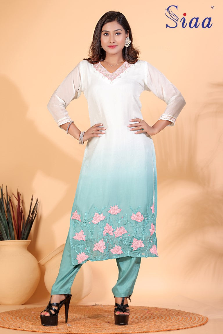 PF8273 Kurtis Casual Wear Ethnic Clothing Hand Embroidery Silk