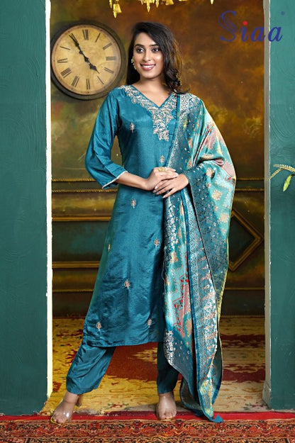 PF8276A - , Kurtis , Ethnic Clothing Hand Embroidery Kurta Sets Silk