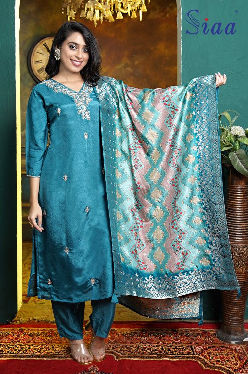 PF8276A - Rama , Kurtis , Ethnic Clothing Hand Embroidery Kurta Sets Silk