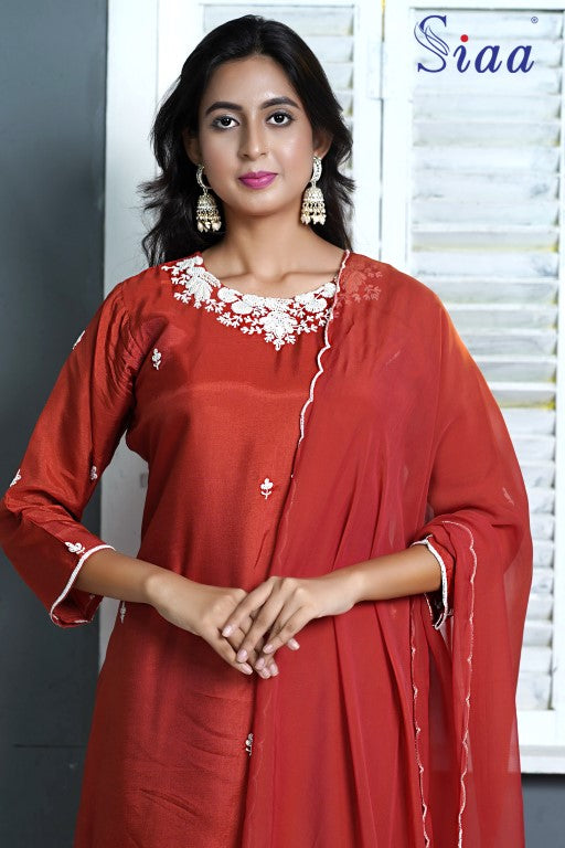 PF8279 - Rust , Kurtis , Ethnic Clothing Hand Embroidery Kurta Sets