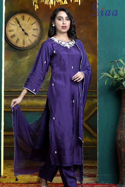 PF8279 Purple Kurtis Ethnic Clothing Hand Embroidery Kurta Sets