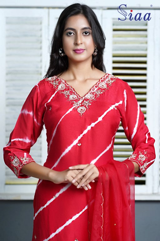 PF8291 - Red , Kurtis , Ethnic Clothing Festive Collection Hand Embroidery Kurta Sets Leheria