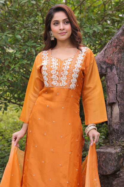 PF8293 - Orange , Kurtis , Ethnic Clothing Festive Collection Hand Embroidery Kurta Sets