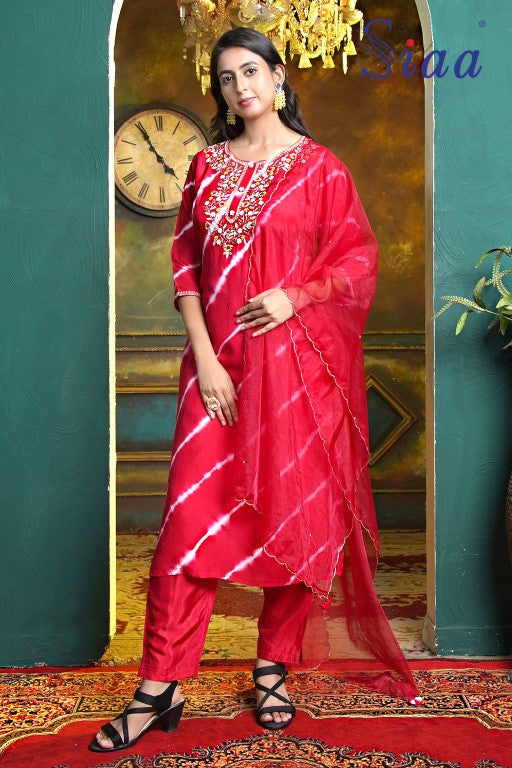 PF8294 Red Kurtis Ethnic Clothing Festive Collection Hand Embroidery Kurta Sets Leheria