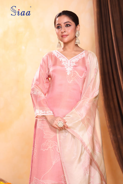 PF8365 - peach , Kurta , Ethnic Clothing Festive Collection Hand Embroidery Kurta Sets Silk