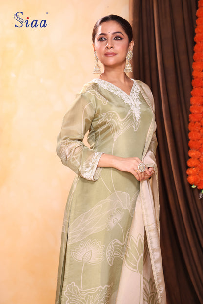 PF8365 - sea green , Kurta , Ethnic Clothing Festive Collection Hand Embroidery Kurta Sets Silk