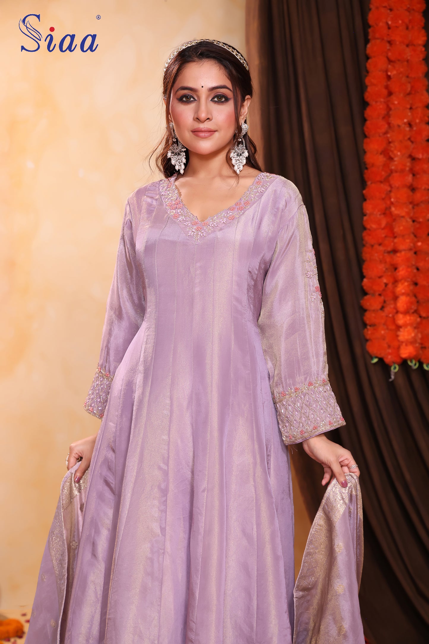 PF8379A mauve Kurta Anarkali Ethnic Clothing Festive Collection Hand Embroidery Kurta Sets Silk