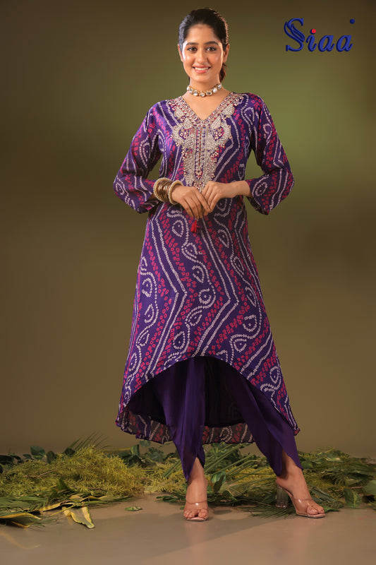 PF8381 - , , Bandhej Ethnic Clothing Festive Collection Hand Embroidery Kurta Sets Silk