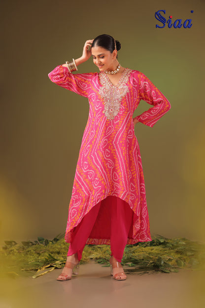 PF8381 - , , Bandhej Ethnic Clothing Festive Collection Hand Embroidery Kurta Sets Silk