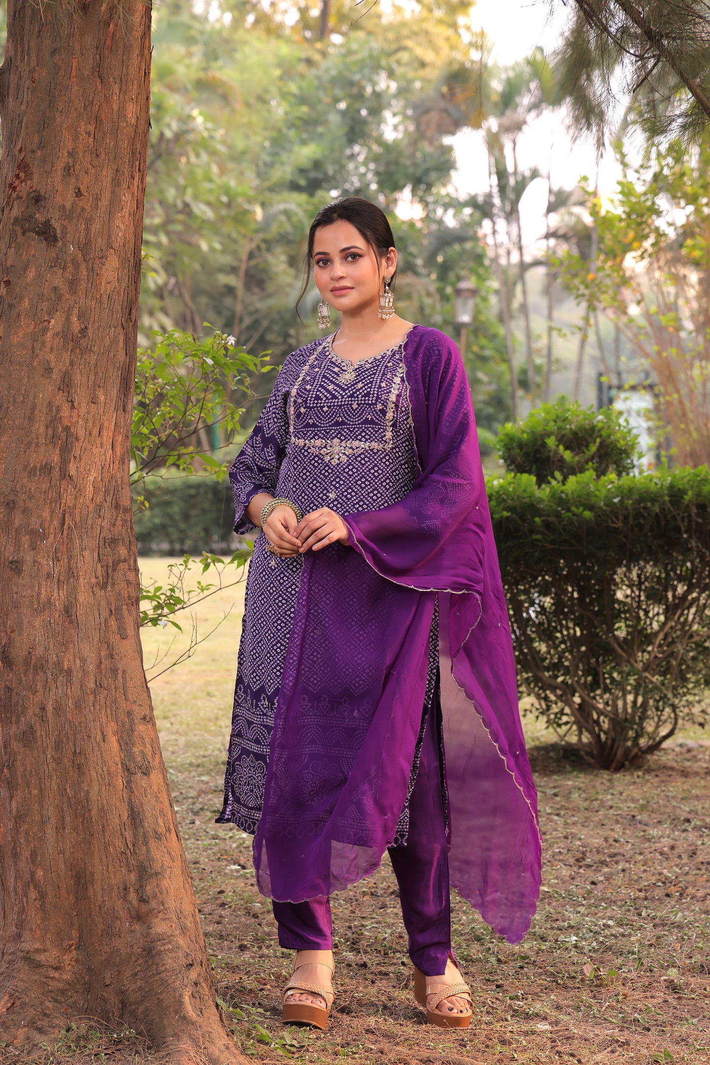 PF8400 Purple Ethnic Clothing Festive Collection Hand Embroidery Kurta Sets Printed Silk