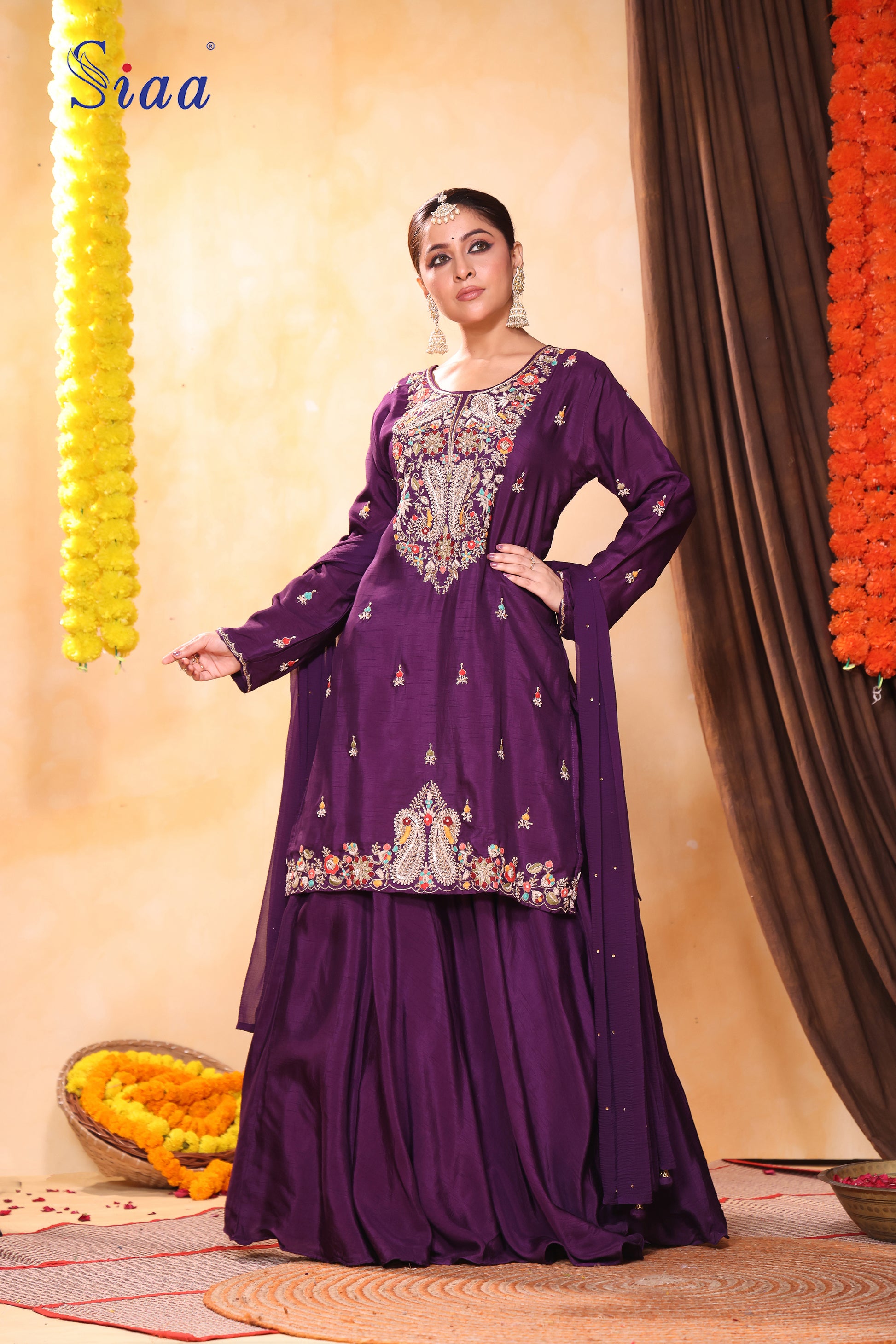 PF8446A - , Kurta , Ethnic Clothing Festive Collection Hand Embroidery Shararas Silk Trending Collection