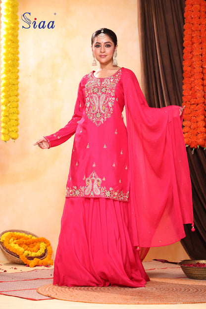 PF8446A - , Kurta , Ethnic Clothing Festive Collection Hand Embroidery Shararas Silk Trending Collection