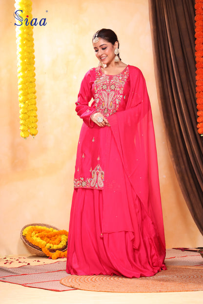 PF8446A - rani , Kurta , Ethnic Clothing Festive Collection Hand Embroidery Shararas Silk Trending Collection