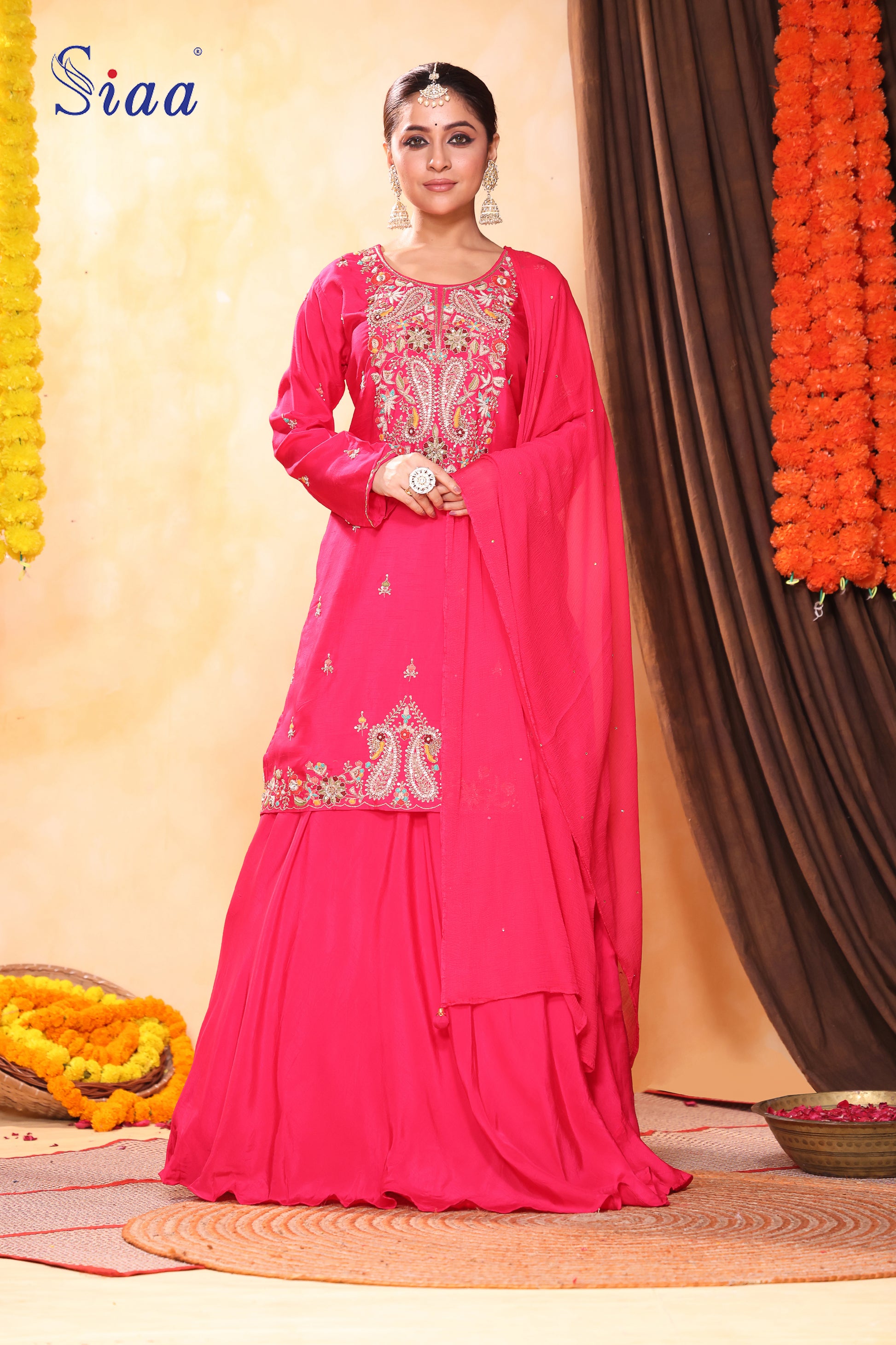 PF8446A - , Kurta , Ethnic Clothing Festive Collection Hand Embroidery Shararas Silk Trending Collection