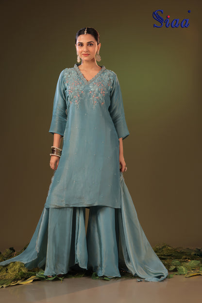 PF8461A - Firoza , , Ethnic Clothing Festive Collection fresh Release Hand Embroidery Kurta Sets Shararas Silk Trending Collection