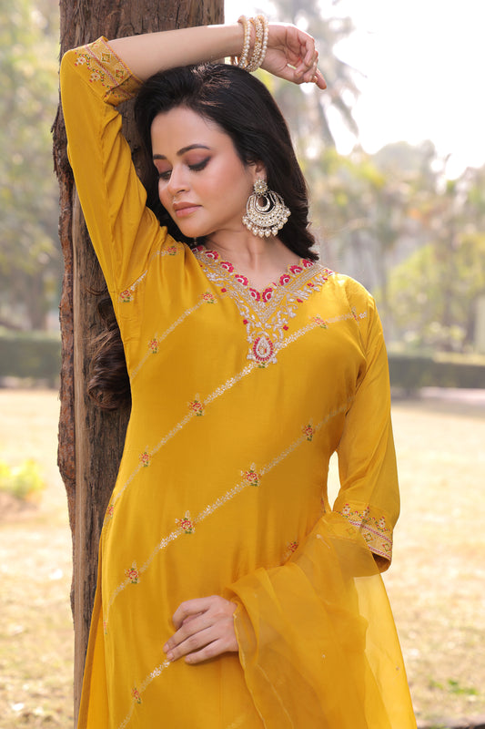 PF8469 mustard Kurta Ethnic Clothing Festive Collection fresh Release Hand Embroidery Kurta Sets Silk