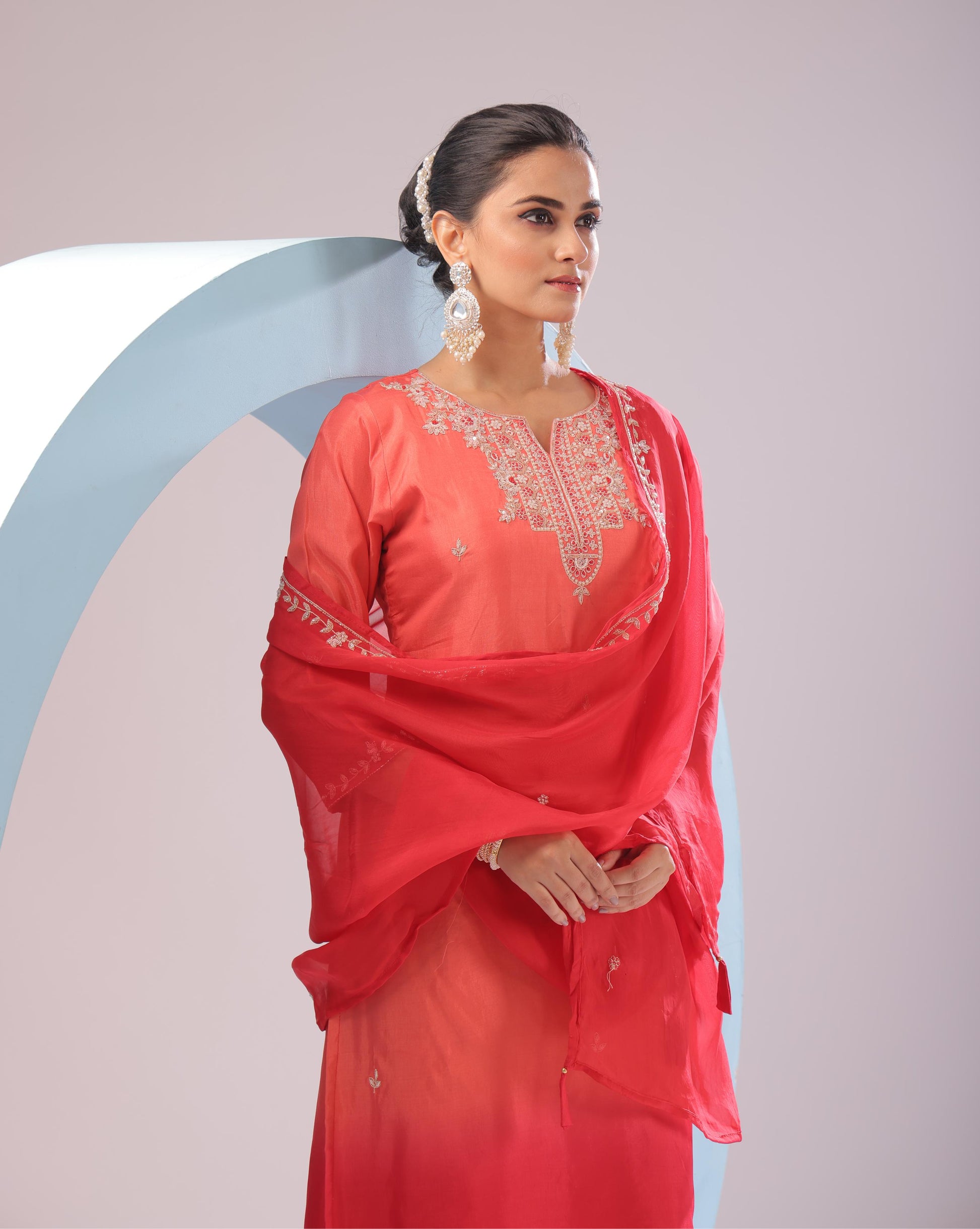 PF8474 - rust , Kurta , Ethnic Clothing Festive Collection fresh Release Hand Embroidery Kurta Sets Silk