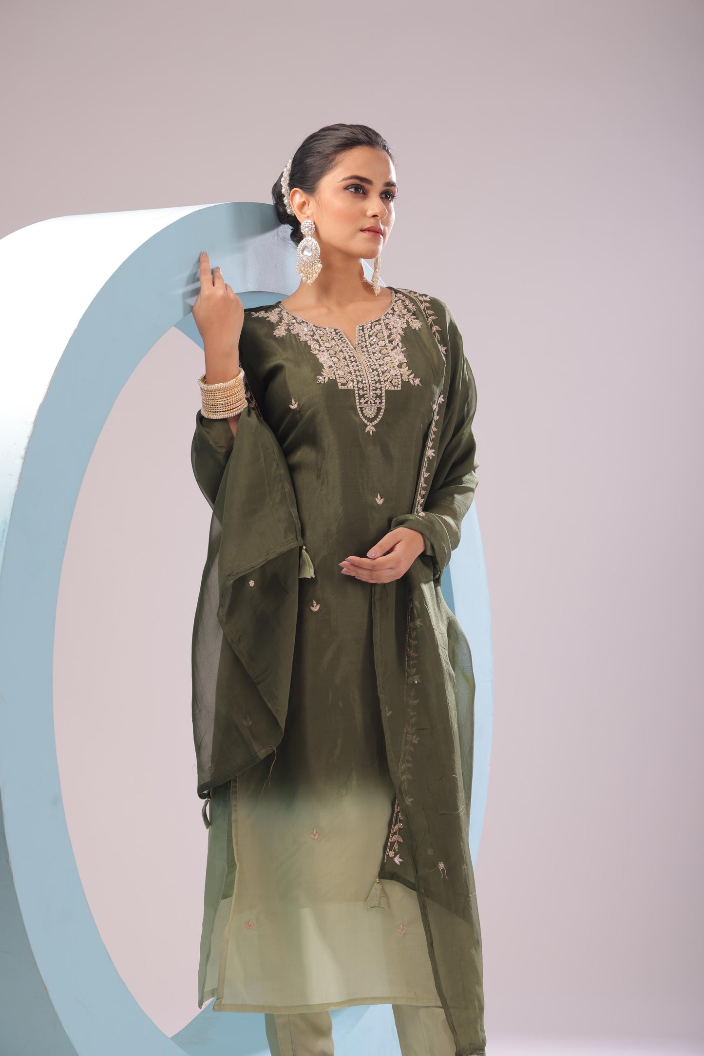 PF8474 Green Kurta Ethnic Clothing Festive Collection fresh Release Hand Embroidery Kurta Sets Silk